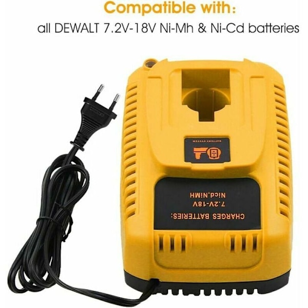 DC9310 Erstatningsbatterilader for Dewalt - Kompatibel med Ni-Cd & Ni-Mh batterier fra 7,2V til 18V - Modeller DC9096, DC9098, DC9099, DC9091, DC9071, DE9057, DW9096.