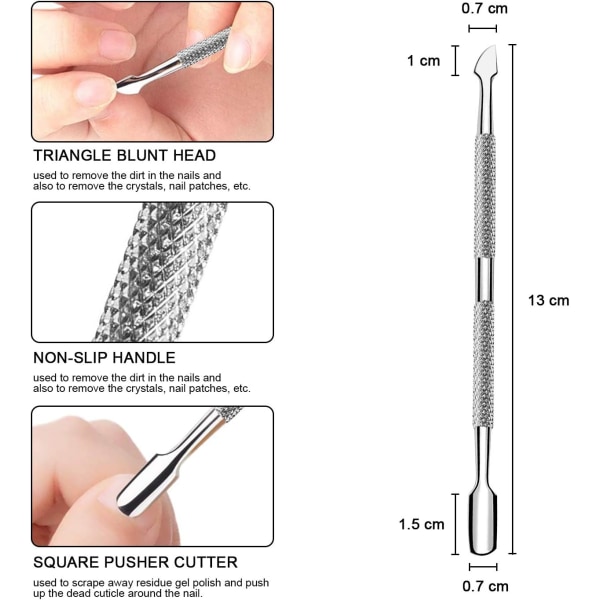 Profesjonell dobbel hode i rustfritt stål cuticle pusher