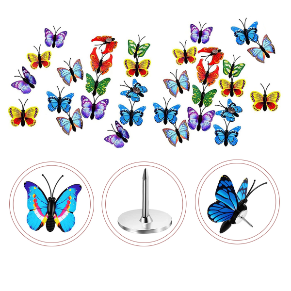 30 st kreativa färgglada fjärilsväggdekorationer H-formade naglar