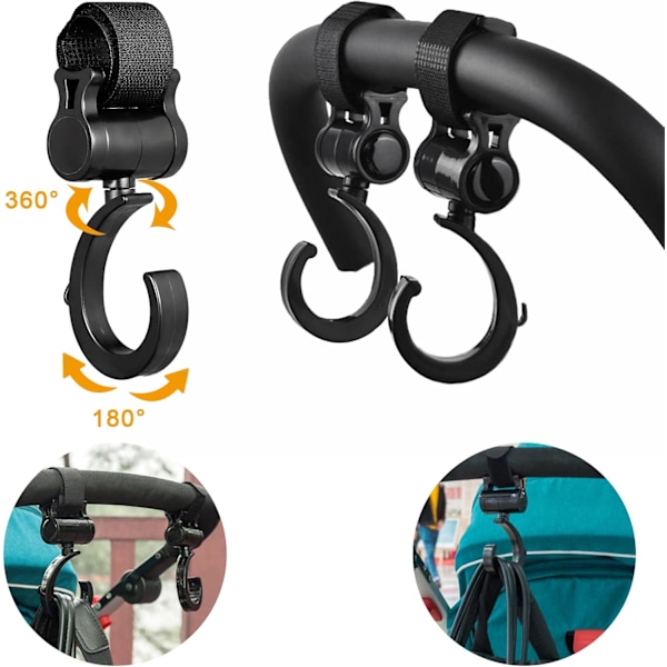 2 Pak Buggy Clips Barnevognsclips Stroller Hooks Pushchair Hooks til at hænge dine indkøbsposer, håndtaske eller blepose på