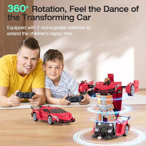 Fjärrstyrd Bil Leksak, 2.4Ghz Transformer Robot RC Bilar med Blinkande Ljus, 1:18 Skala En-Knapp Deformation Leksak G