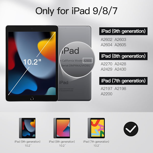 Fodral för iPad 9/8/7 (10,2 tum, modeller 2021/2020/2019, generation 9/8/7), tunt stativ med hårt fodral