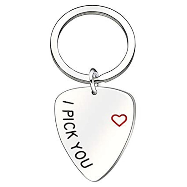 I Pick You Nyckelring. Graverad Gitarrplock Stål Nyckelring