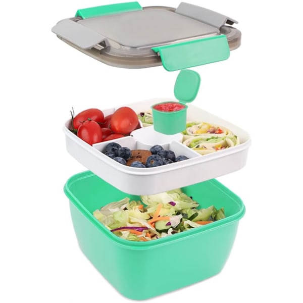 Lufttät Lunchbox - 1,1L (Coral Green), Lunchbox med avdelare