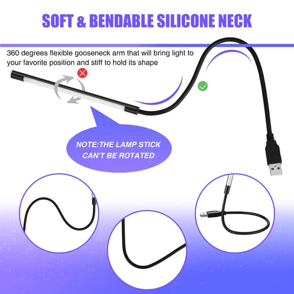 2 USB LED Svanehalslamper for lesing (svart, sølv)