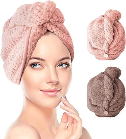 2-pack (Rosa och Brun) Mikrofiber Hårhandduk Hårwrap Hår