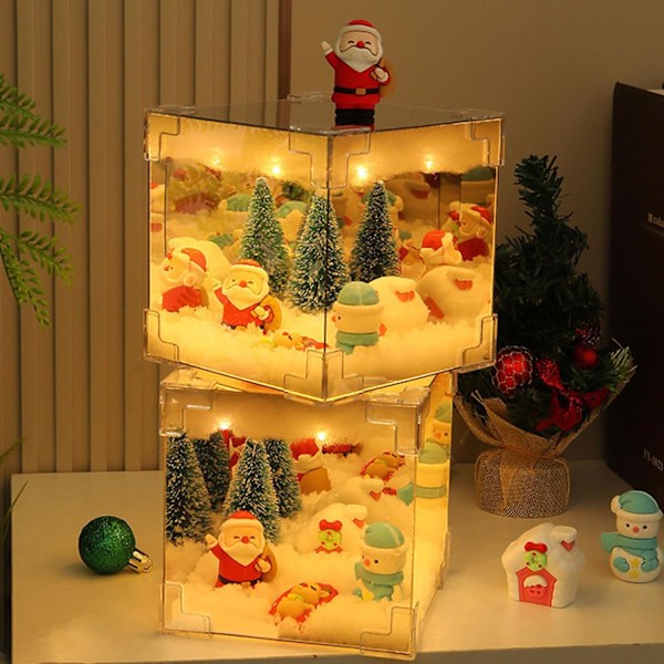 DIY Julenissen Kube Lampe, Juletre Nattelys, 2 i 1 Speil, og LED Kube Lampe, Julelys, DIY