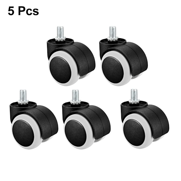 Kontorstolhjul 2 tommer PU Dobbelt Hjul M10x14mm Gjenget Stamme Svingbart Hjul Hvit, 5 stk
