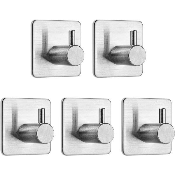 5-pack självhäftande krokar, rostfritt stål självhäftande dörrkrokar,