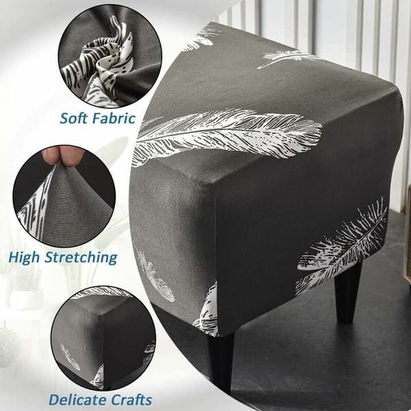 1PC(Vit Fjäder) Ottoman Överdrag Rektangulär Stretch Ottoman Cove