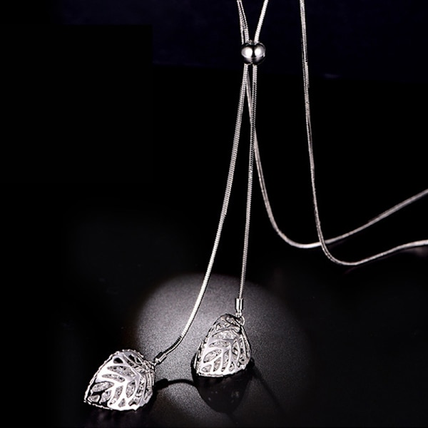 Langt halskæde til kvinder Collier langt halskæde dobbelt blad lang kæde