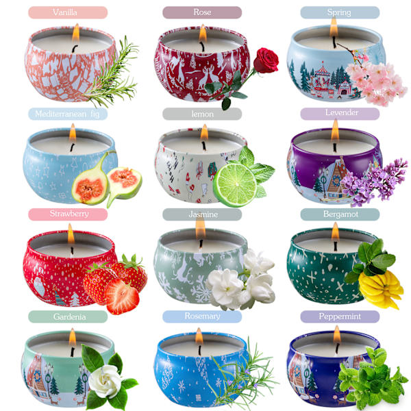 Doftljus 12-pack Presentset, Naturlig Sojavax Aromaterapi