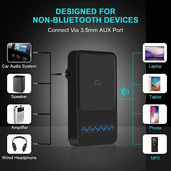 Bluetooth 5.0 -vastaanotin, 3,5 mm auton Bluetooth-sovitin, Bluetooth