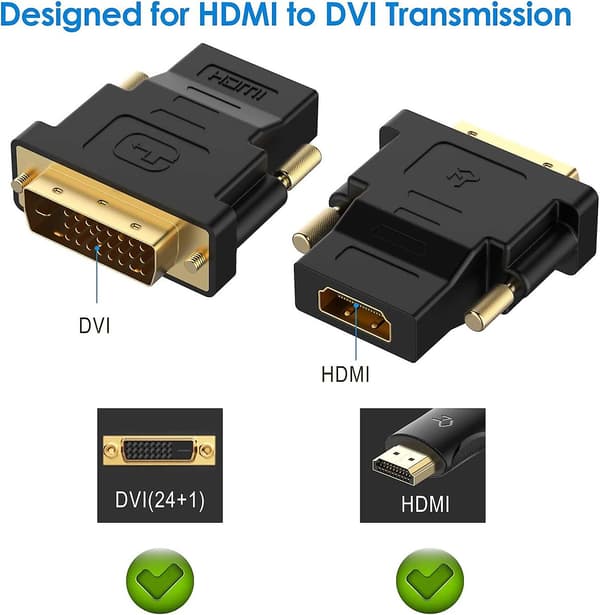 DVI-HDMI-sovitin, 1080P Full HD, 2-pakkaus, musta