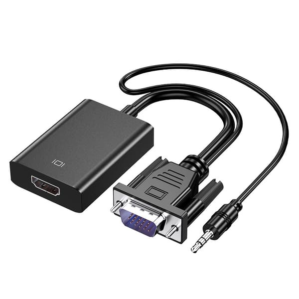 VGA-HDMI-sovitin 3,5 mm äänikaapelilla ja virtajohdolla, VGA