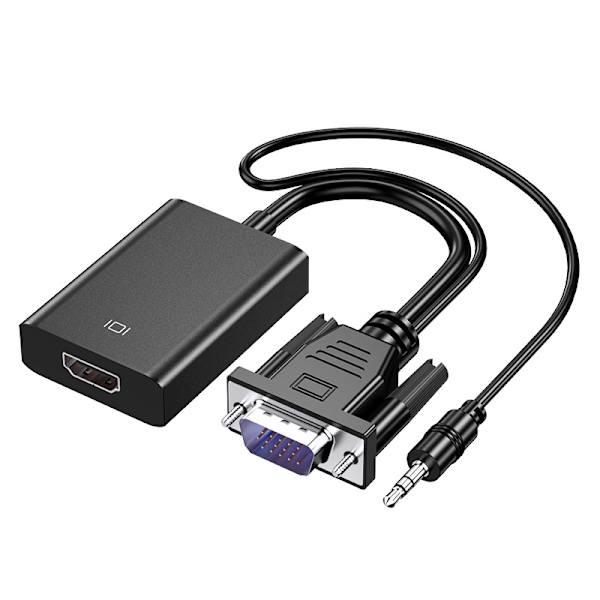 VGA til HDMI adapter med 3,5 mm lydkabel og strømledning, VGA