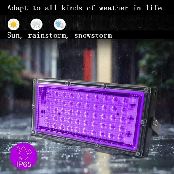 100W LED UV-projektorivalo IP65 vedenpitävä, UV LED-ultraviolettilamppu, tehostevalaistus akvaarioon, juhliin, fluoresoivaan maaliin, fluoresoivaan julisteeseen, neonvaloihin, baariin, juhliin [Energiatehokkuusluokka A]