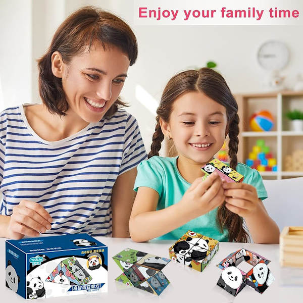 3-pack söta panda magiska kuber, 3D Infinity Star Cube Magnet Fidget Toy, pusselkuber för barn och vuxna