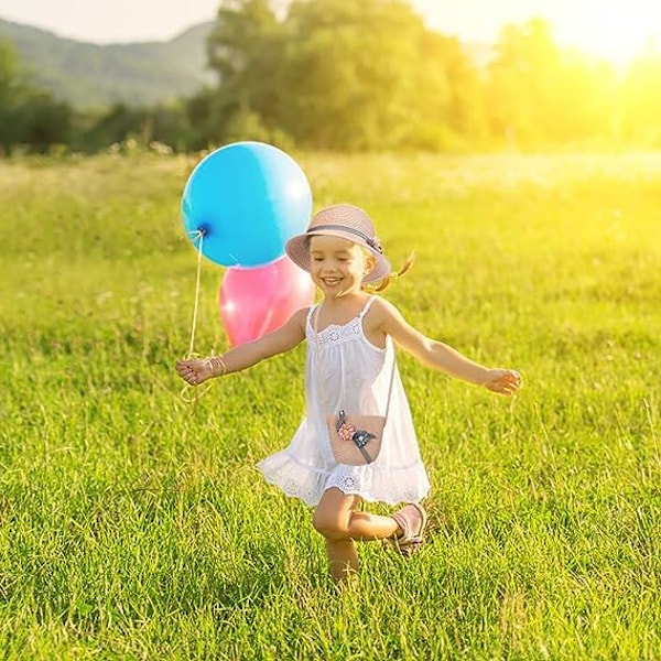 Solhatt för flickor, barn, sommar, stråhatt och liten väska-set (52 cm) med