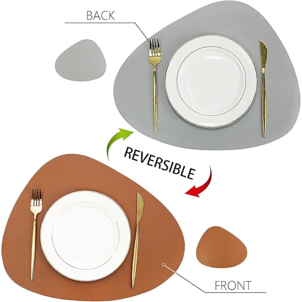 Set med 4 läderunderlägg och glasunderlägg, vattentäta tvättbara halkfria bordsunderlägg för inomhuskök matbord (brun/grå)