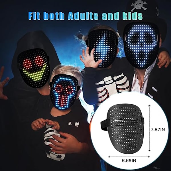 LED-mask med geststyrning, cool ansiktsmorfande mask, perfekt present till Halloween, jul, födelsedag, rollspel, fest