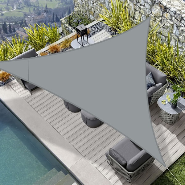 3x3x3m Grå Vanntett Solseil Triangulær PES Skyggeklut Markise UV-beskyttelse for Utendørs Hage Terrasse Balkong Farge