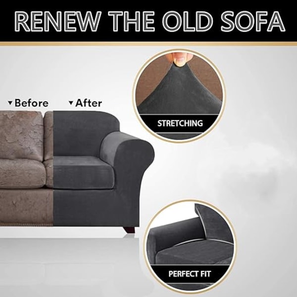 Mørkegrå sofaovertrekk, 2-seters elastisk stoff, elastisk