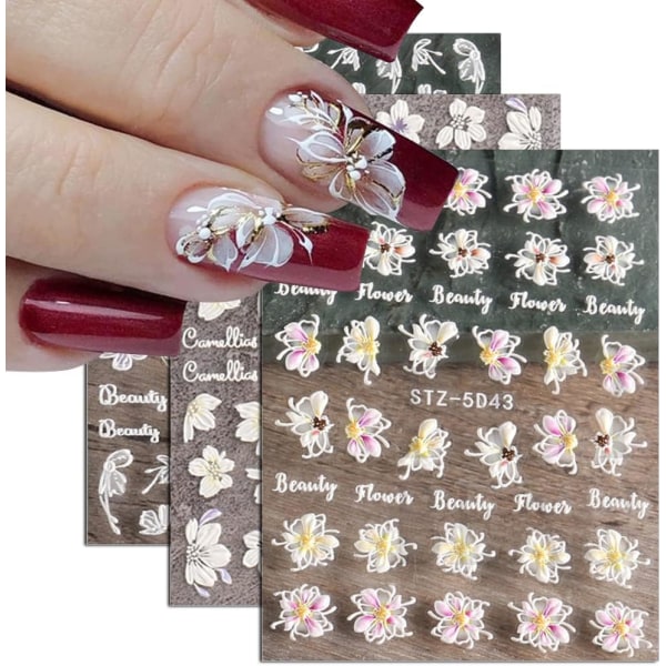5D Nail Sticker Design Nageldekaler 4 ark Nageldekaler Flower Ap
