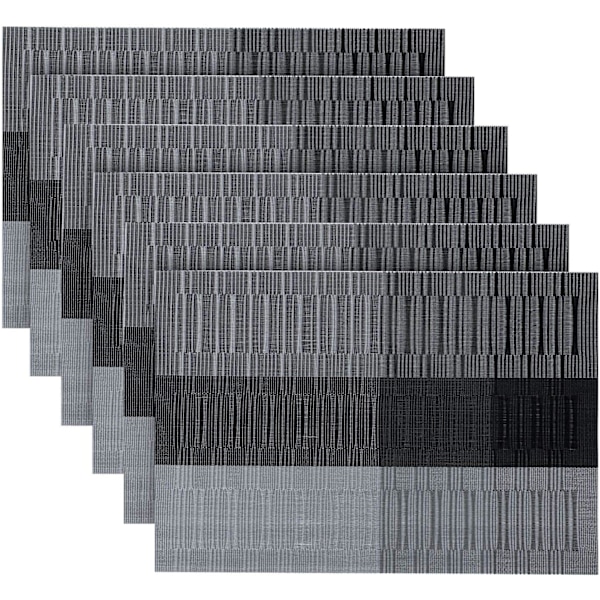 Sett med 6 Vaskbare PVC-Plassmatter, Sklisikre og Varmebestandige