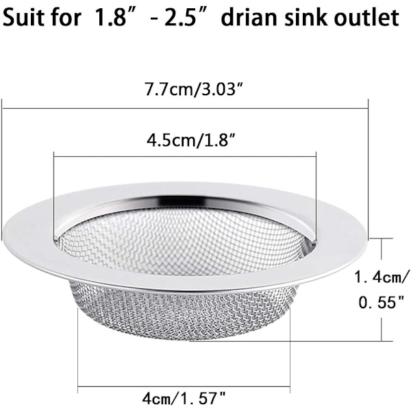 2 st. Rostfritt Stål Diskhonssil, 7,7 cm Avloppssil, Diskhon