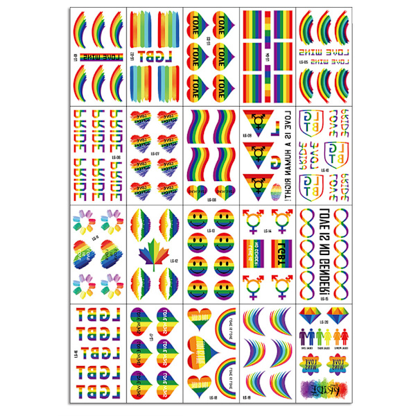 20 Pride Day-tatoveringsklistremerker for likekjønnede - LGBT-klistremerker til ansiktet