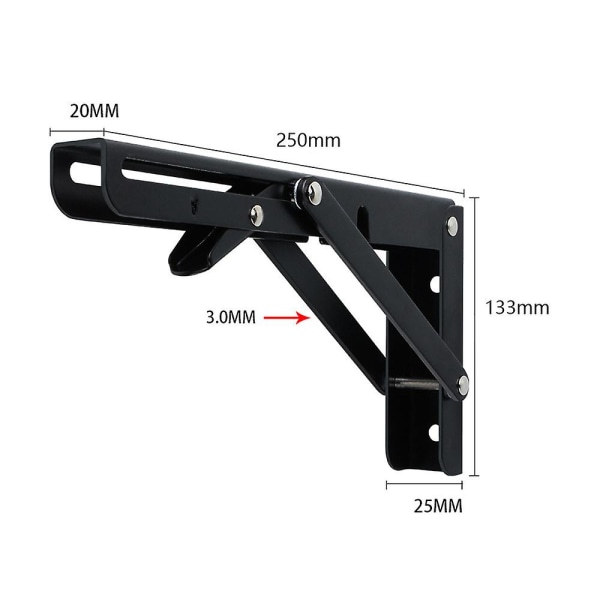 2 stk. 250mm sort vægfoldbar beslag, foldbar konsolbeslag beslag foldbart beslag kraftige beslag foldbart hyldebeslag til garagearbejdsbord