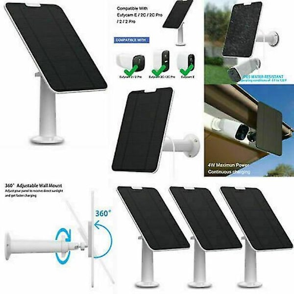 Solpanel til Eufycam 2/2c/2c Pro/e/2 Pro 4w monteringsbeslag 13ft kabel sort