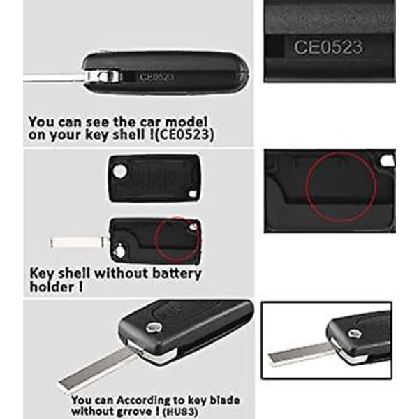3-knappars fällbar fjärrnyckel fob-fodral för Citro-en C1 C2 C3 C4 C5 C6 C8 Dispatch C-Quatre C-Triomphe Xrasa Picasso Berlingo Peugeot 207 307 407 bilar K