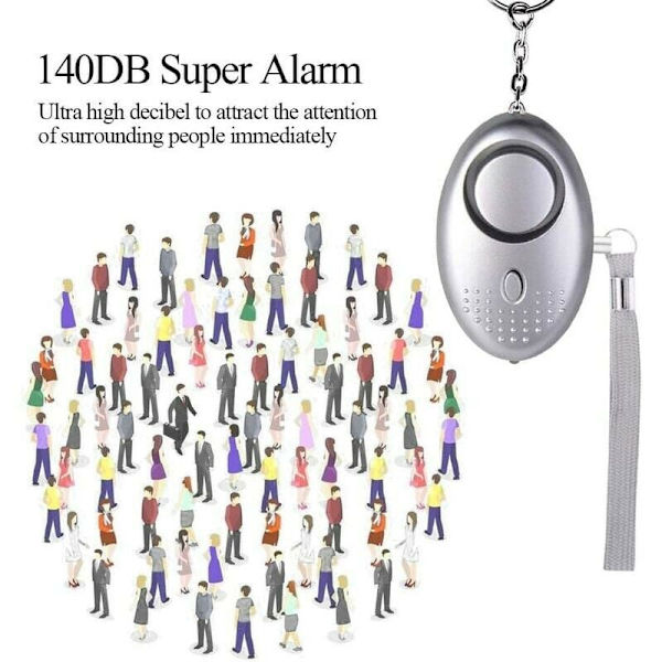 Henkilökohtainen hälytin, 5 kpl 140DB avaimenperän hätätilanne hälytin anti-ryöstö taskulamppu LED-valolla naisille, lapsille, vanhuksille