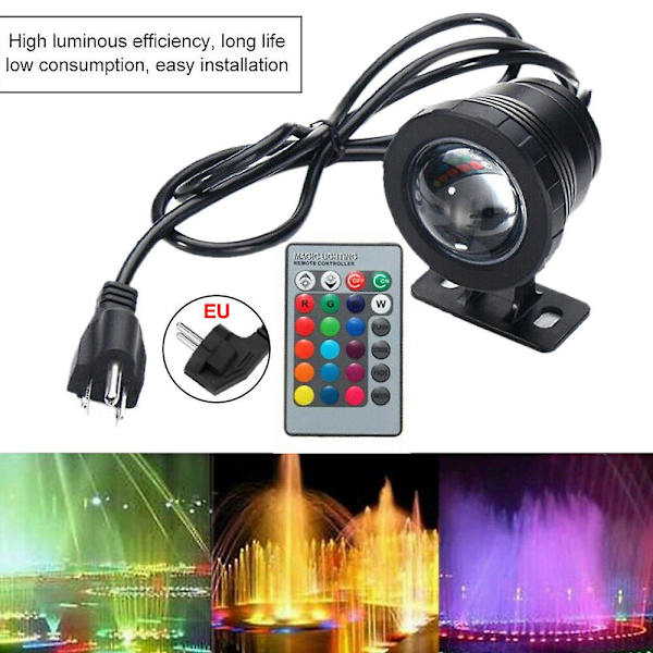 Sort + Sølv Swimmingpool Lys 10W med RGB Fjernbetjening IP65 85-265V LED Spot Akvarium Undervandslampe Nedsænkelig Belysning Projektor Udendørs L