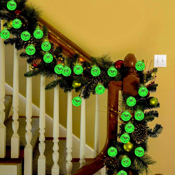 Grinch Julepynt, 40 LED 19,6 fot Batteridrevet Julelys med Timer, 8 Moduser Grinch Julelys