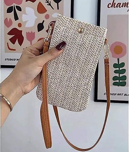 Off White Crossbody-väskor, Dam Casual Woven Straw Woven-väskor, Woven Crossbody-väskor, Mobiltelefonväskor