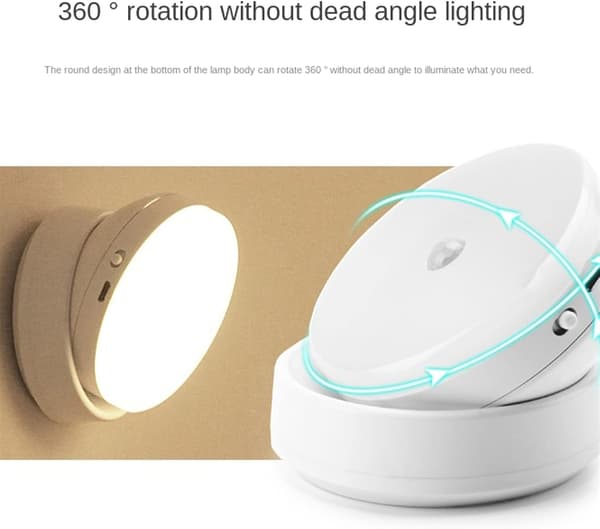 USB-ladbare nattlys, LED-bevegelsessensorlys, 360 grader