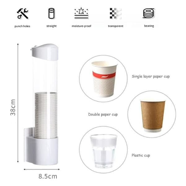 Koppdispenser, Papperskopphållare, Väggmonterad Koppdispenser, Damm