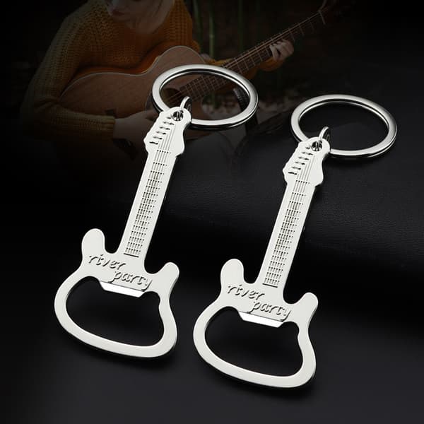 Flaskeåpner i gitarform, multifunksjonell ølflaske (sølv)
