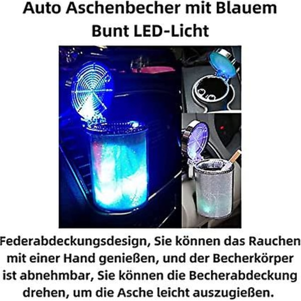 D98DS Bilaskkopp - Färgglada lampor - Med LED-lock - Bärbar - Rökfri - Bilaskkopp - För utomhuscamping