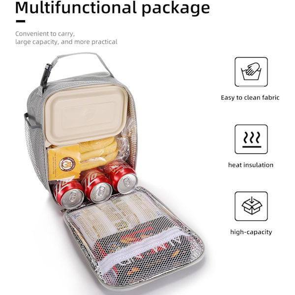 Lunchbox Lunchväska för män och kvinnor Lunchbox Lunchväskor Isolerad Lunchväska Lunchbox kylväska (Ljusgrå)