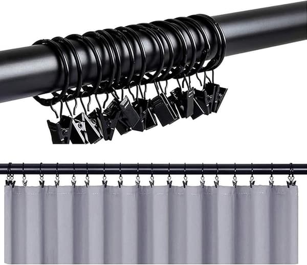 10-pack Gardinringar med Klämmor (Svart 3,0 mm x 32 mm Diameter),