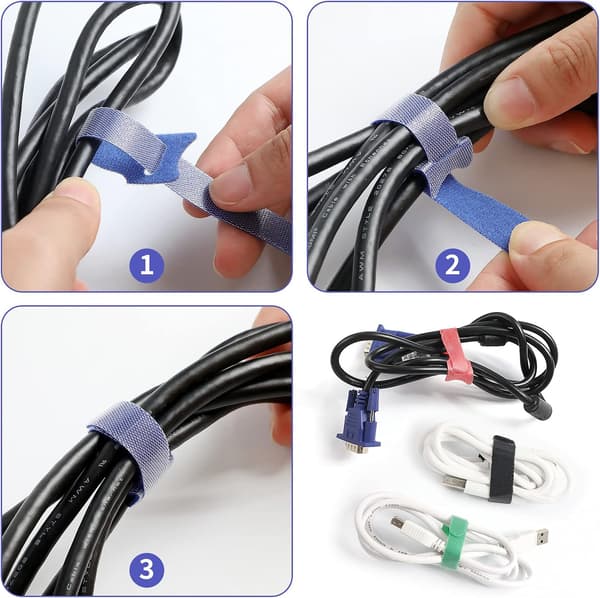 90 st Reusable Kabelband Microfiber Nylon Fästorganisatör för