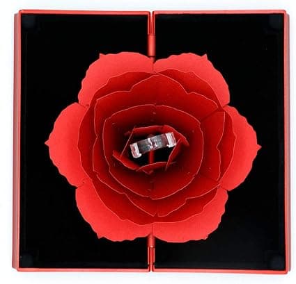 Roterende Ringboks Rose (Rød), 3D Pop Up Rose Ringboks for