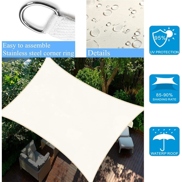 Rektangulær parasol 3x4m vandtæt, 95% UV-resistent, til