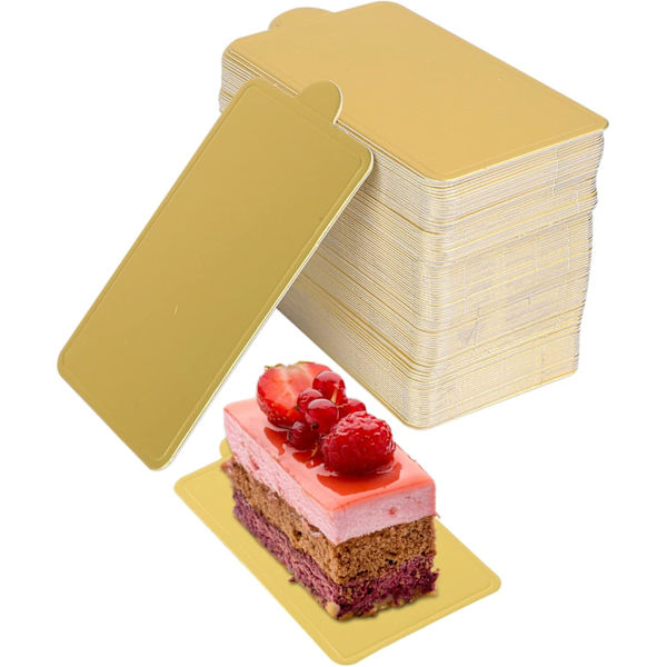 100 tårtfat, gyllene rektangulära mousse tårtfat av kartong