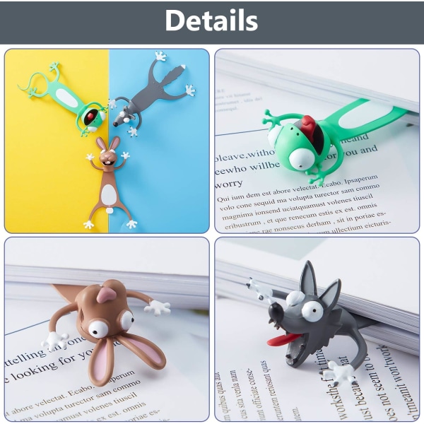 3 delar 3D tecknad djurbokmärke Wacky Palz bokmärke PVC Anima