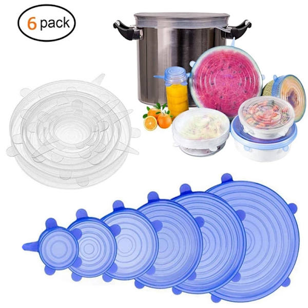 Set med 6 Utbyggbara Multifunktionella Frukt- och Grönsaks Silikonlock